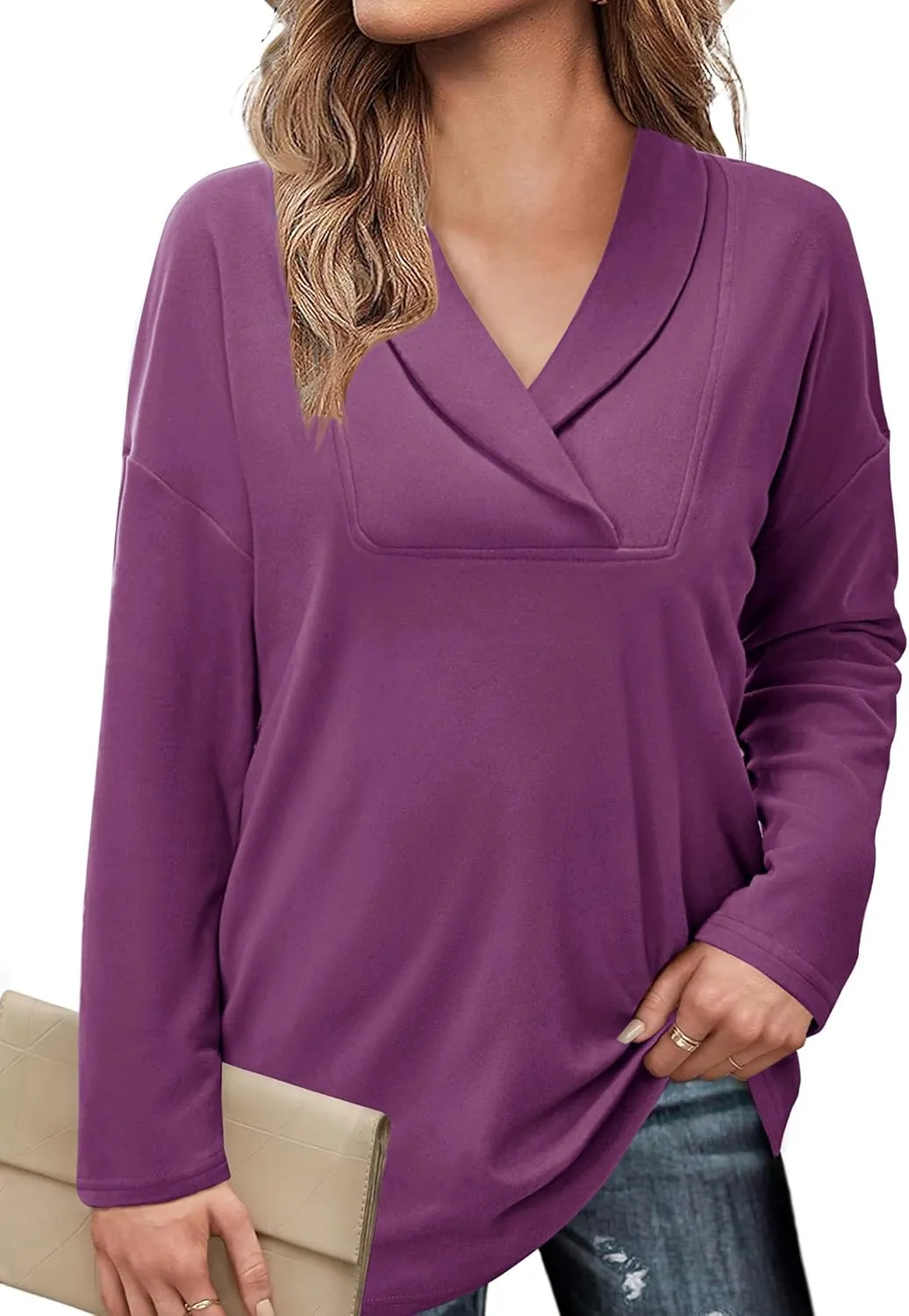 BZB Women Polo Shirts Shawl Neck Long Sleeve Tops Tunic Tops to Wear with Leggings