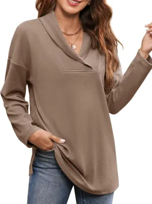 BZB Women Polo Shirts Shawl Neck Long Sleeve Tops Tunic Tops to Wear with Leggings