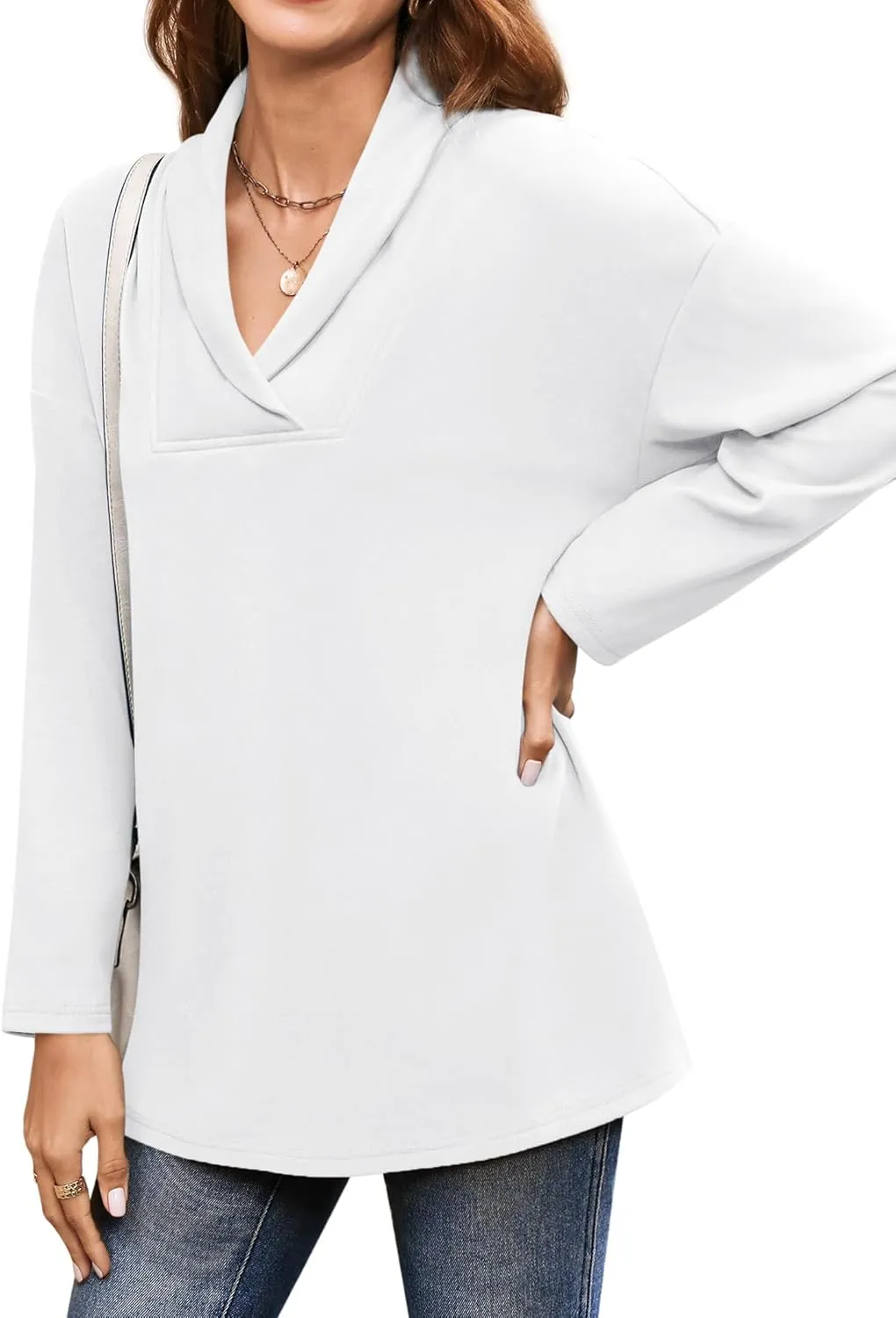 BZB Women Polo Shirts Shawl Neck Long Sleeve Tops Tunic Tops to Wear with Leggings