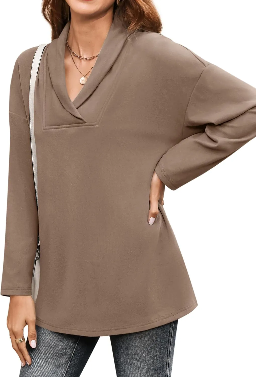 BZB Women Polo Shirts Shawl Neck Long Sleeve Tops Tunic Tops to Wear with Leggings