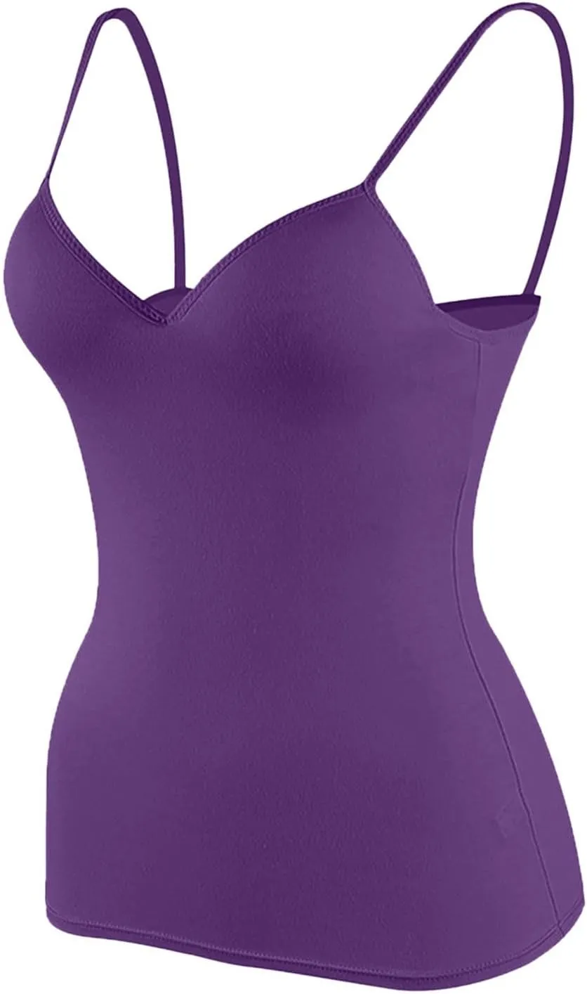 Camisole Top for Women Built in Bra Tank Top Spaghetti Strap Padded No Underwire Cami Yoga Workout Sports Undershirt