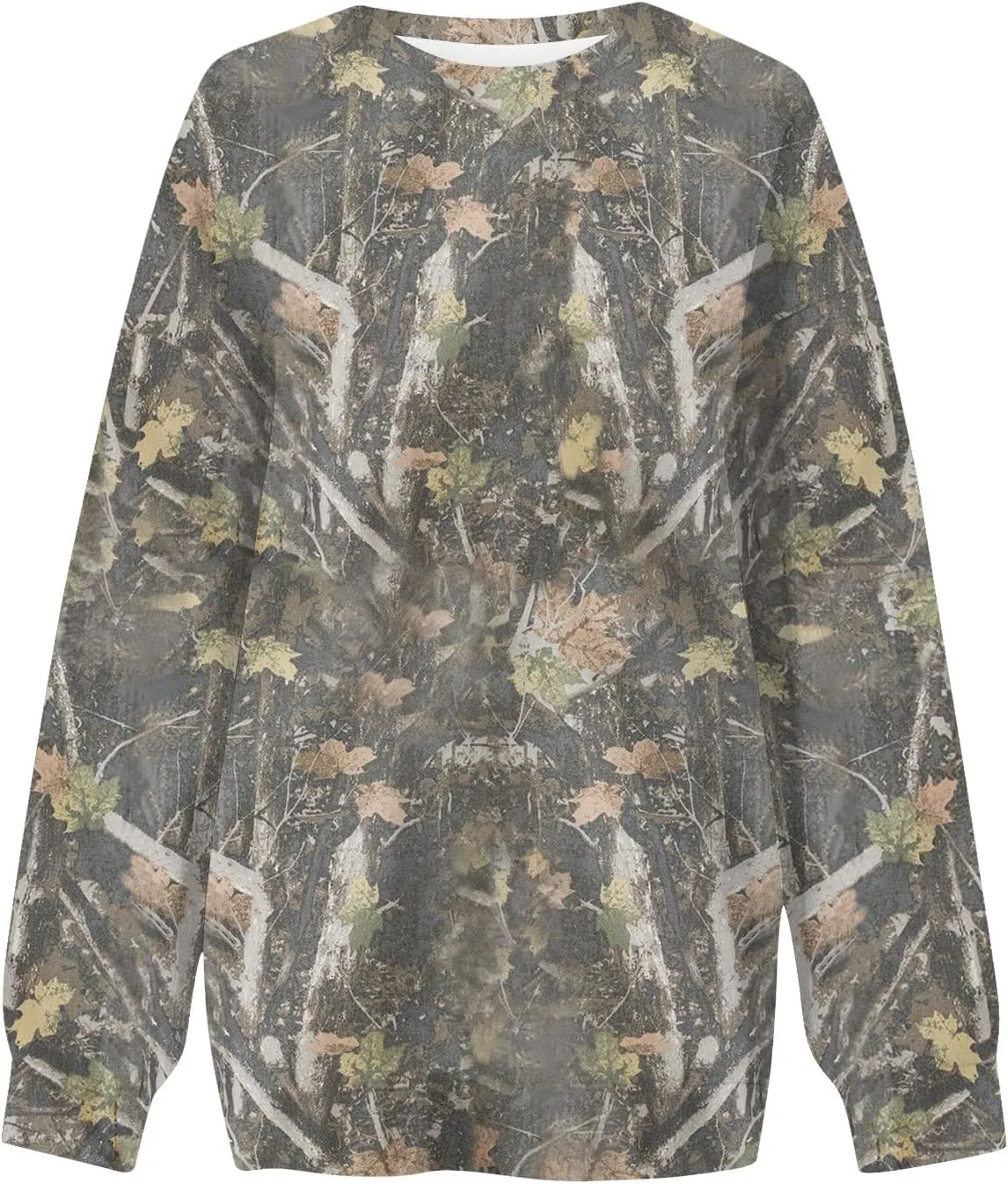 Camo Sweatshirt for Women Oversized Maple Leaf Print Sweatshirts Casual Long Sleeve Camo Crewneck Sweatshirt