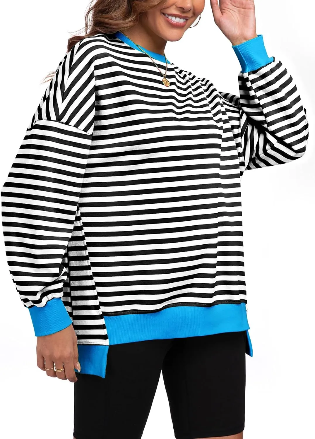 Cestyle Womens Striped Color Block Oversized Sweatshirt Long Sleeve Crewneck Shirts 2024 Fall Top Y2K Trendy Sweatshirts