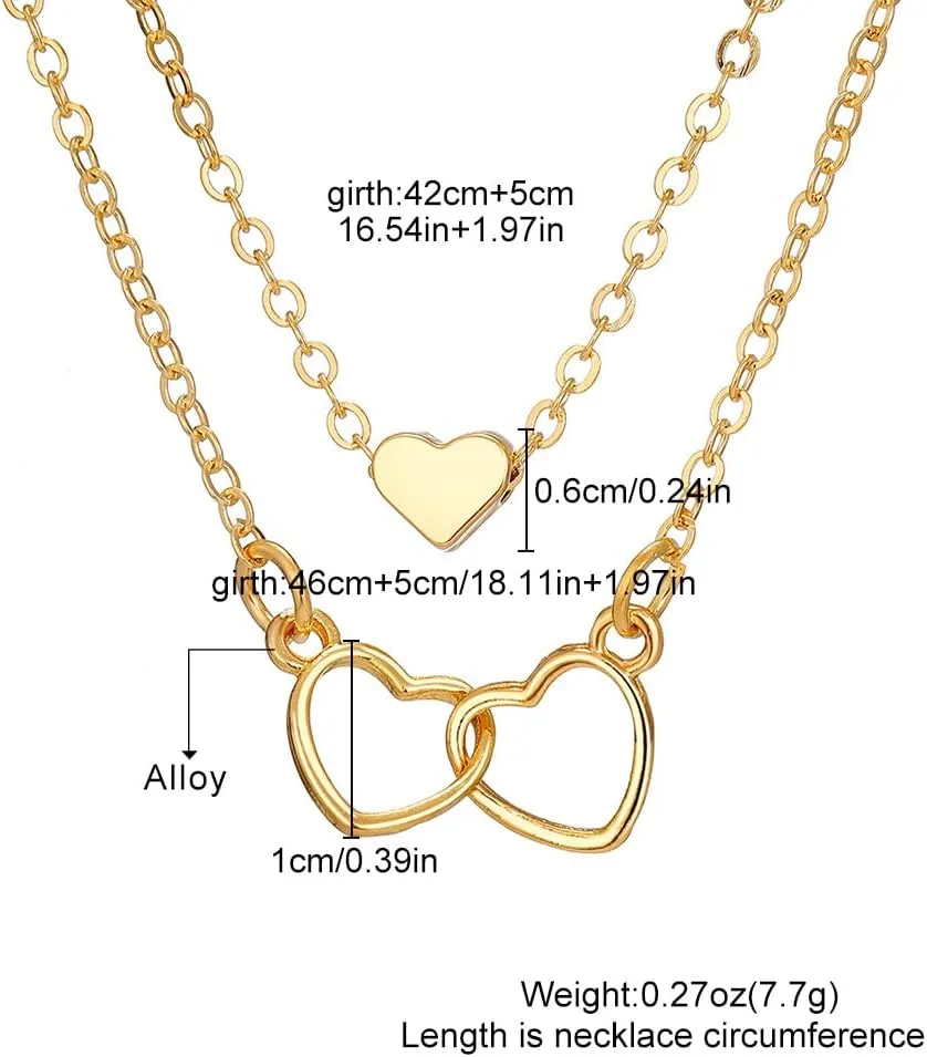 Charm Layered Heart Pendant Necklace for Women, Dainty Gold Silver Plated Hollow Cross Heart Choker Necklace Trendy Link Chain Neck Jewelry Gift