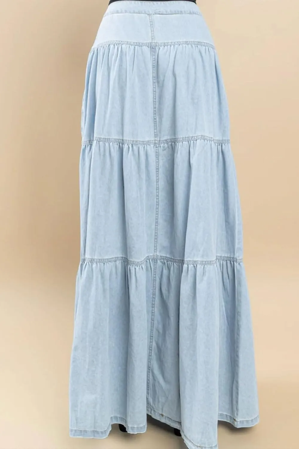 CHARTOU Women High Waist Tiered Denim Maxi Skirt Western Ruffle Patchwork Y2k A Line Long Jean Skirt Pockets