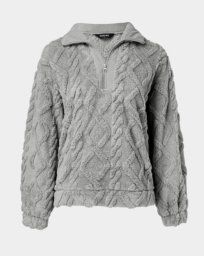 CHICME BEST SHOPPING DEALS Chic Me Womens Fuzzy Oversized Sweatshirt Argyle Pattern Zip Up Pullover Long Sleeve Fall 2024