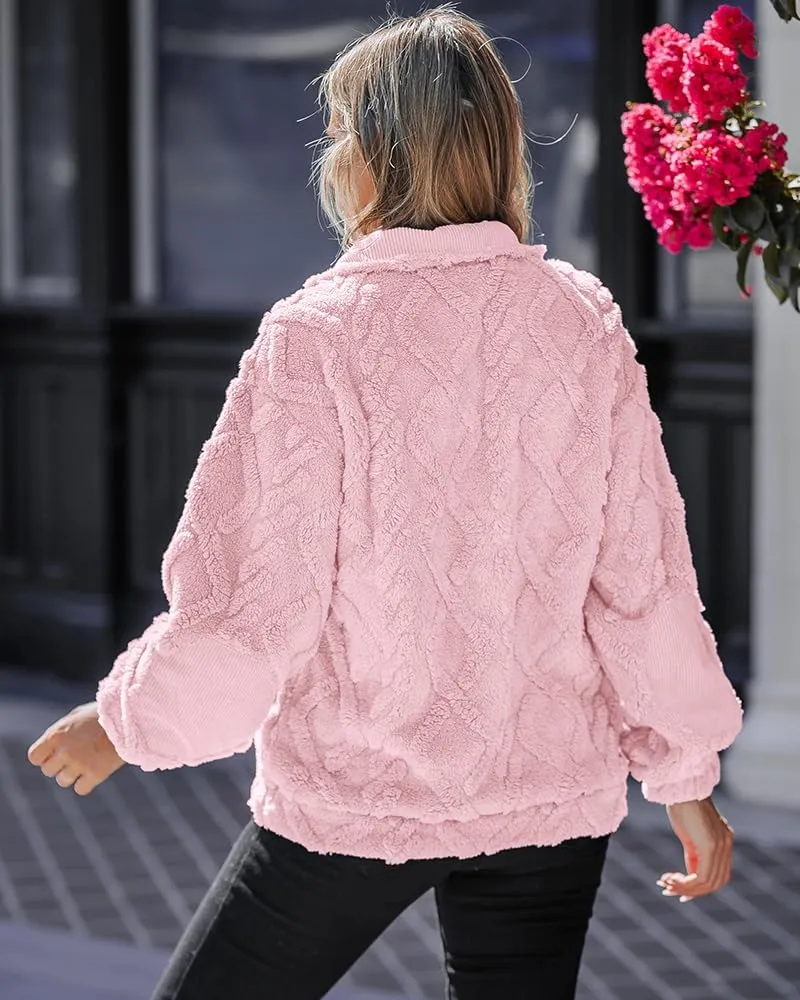 CHICME BEST SHOPPING DEALS Chic Me Womens Fuzzy Oversized Sweatshirt Argyle Pattern Zip Up Pullover Long Sleeve Fall 2024