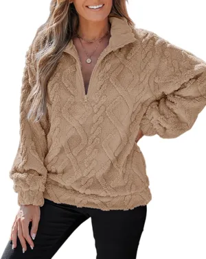 CHICME BEST SHOPPING DEALS Chic Me Womens Fuzzy Oversized Sweatshirt Argyle Pattern Zip Up Pullover Long Sleeve Fall 2024