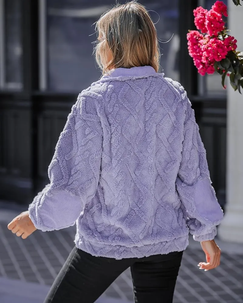 CHICME BEST SHOPPING DEALS Chic Me Womens Fuzzy Oversized Sweatshirt Argyle Pattern Zip Up Pullover Long Sleeve Fall 2024