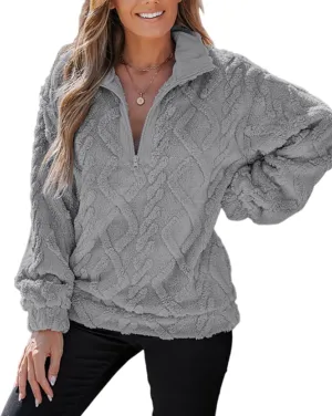 CHICME BEST SHOPPING DEALS Chic Me Womens Fuzzy Oversized Sweatshirt Argyle Pattern Zip Up Pullover Long Sleeve Fall 2024
