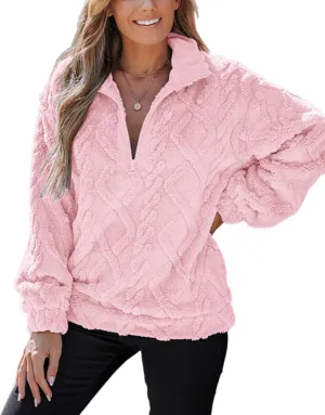CHICME BEST SHOPPING DEALS Chic Me Womens Fuzzy Oversized Sweatshirt Argyle Pattern Zip Up Pullover Long Sleeve Fall 2024