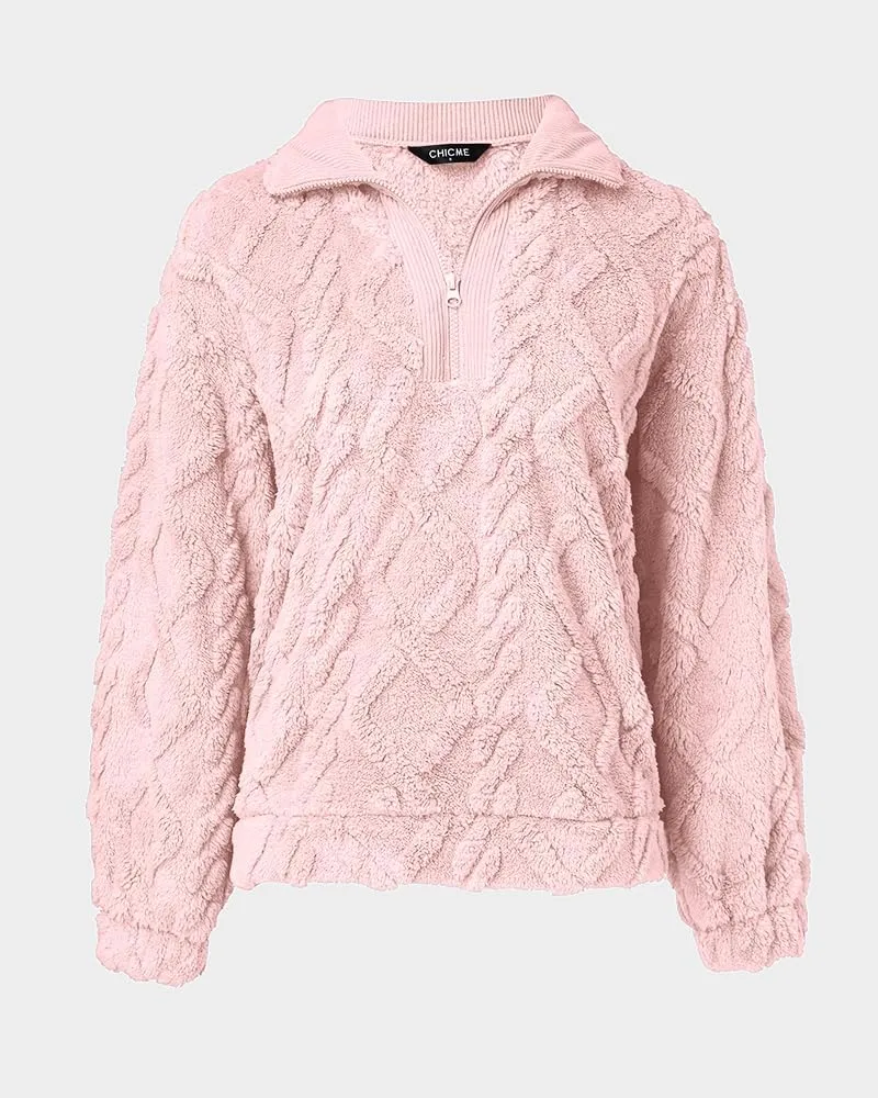 CHICME BEST SHOPPING DEALS Chic Me Womens Fuzzy Oversized Sweatshirt Argyle Pattern Zip Up Pullover Long Sleeve Fall 2024