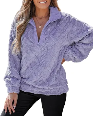CHICME BEST SHOPPING DEALS Chic Me Womens Fuzzy Oversized Sweatshirt Argyle Pattern Zip Up Pullover Long Sleeve Fall 2024
