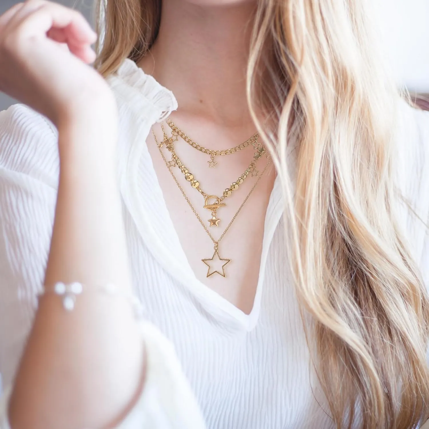 Chunky Gold Necklace for Women Layered Gold Necklace Paperclip Chain Necklace Layered Star Necklace Chunky Charm Necklace
