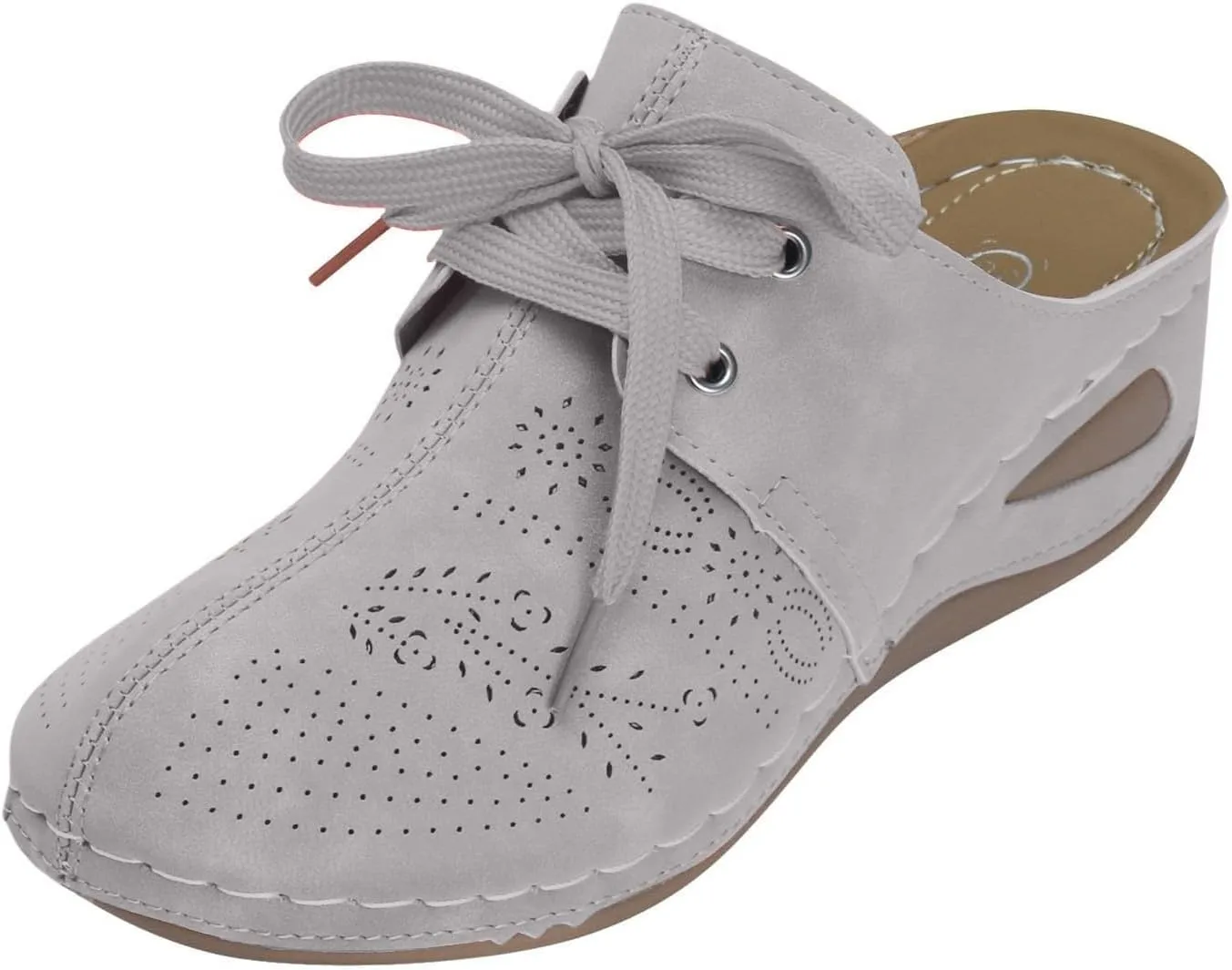 Clogs for Women Mules Shoes Lace Closed Toe Slip On Slides Slippers Summer Comfortable Low Heel Wedge Sandals Walking Shoes