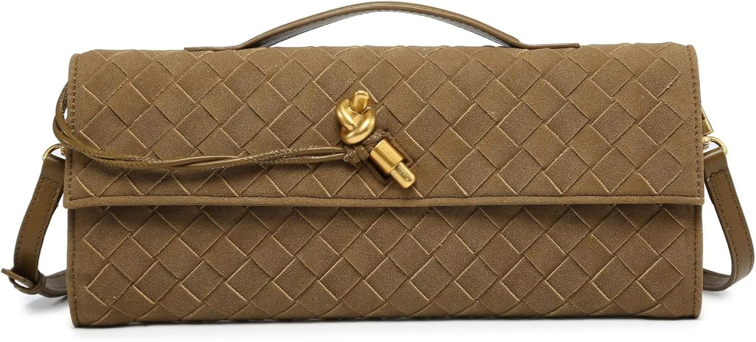 Clutch Purses for Women, Evening Bag Suede Woven Handbags for Women Casual Fashionable Purse Crossbody Shoulder