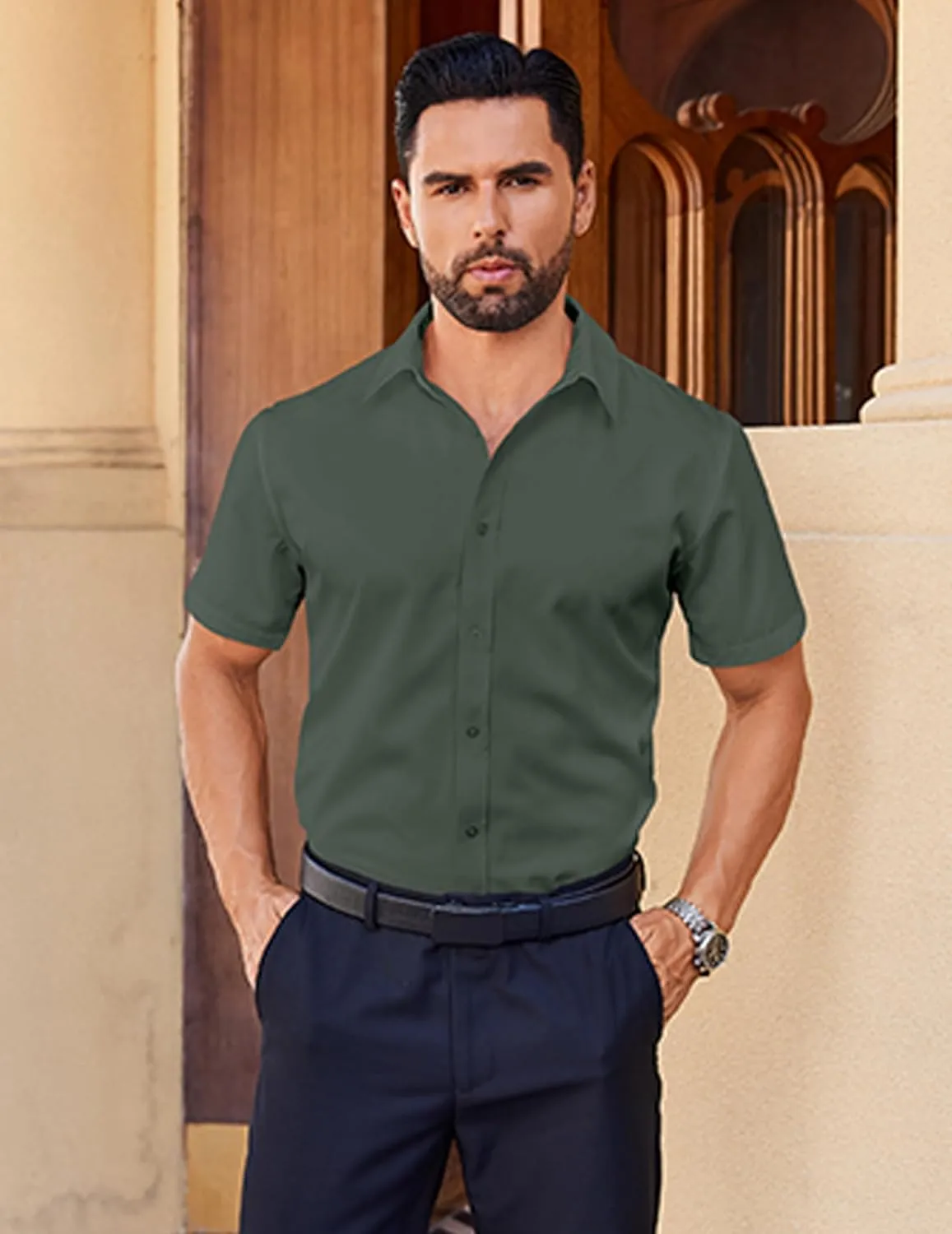 COOFANDY Mens Short Sleeve Dress Shirts Stretch Wrinkle Free Button Down Shirt Casual Summer Top