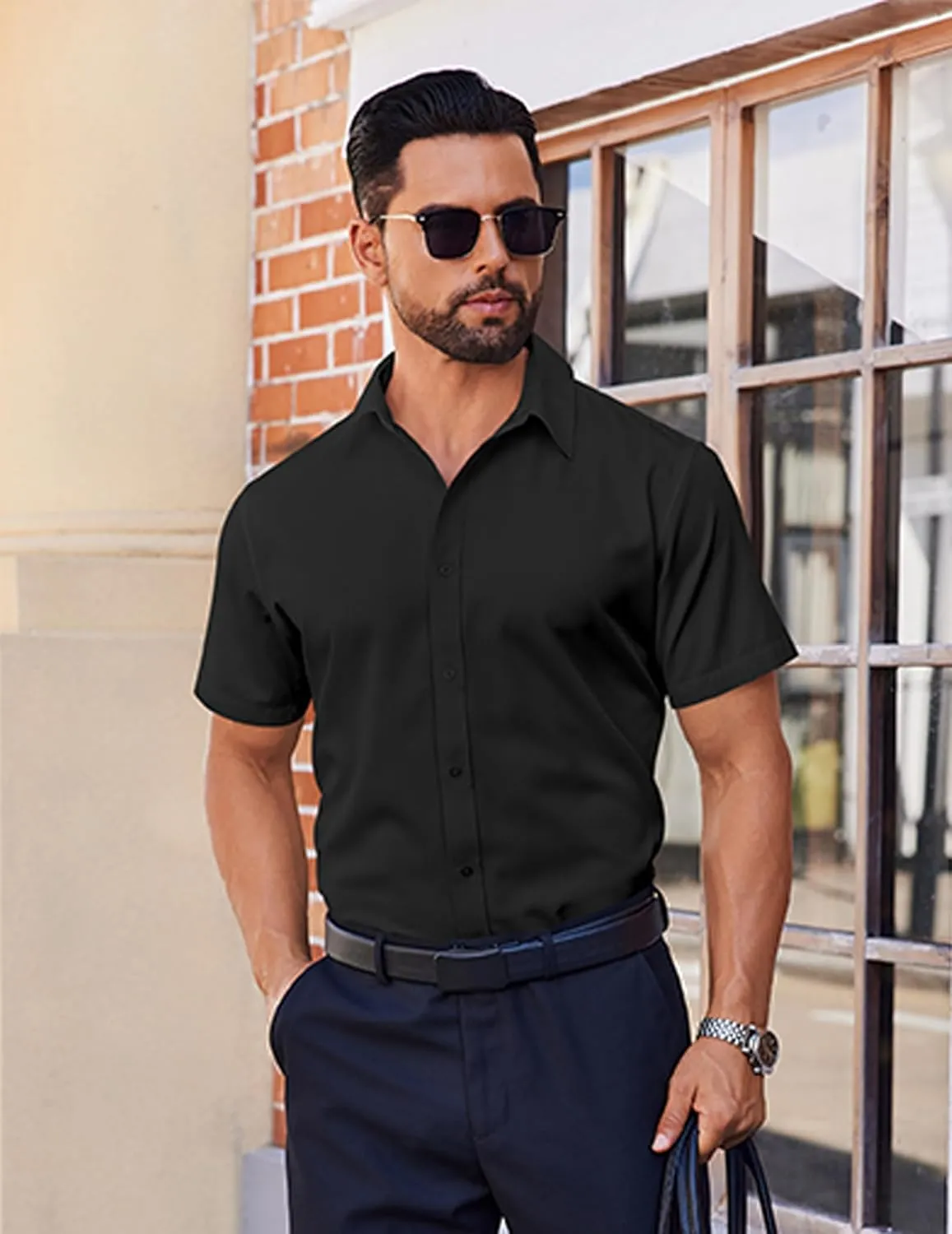 COOFANDY Mens Short Sleeve Dress Shirts Stretch Wrinkle Free Button Down Shirt Casual Summer Top