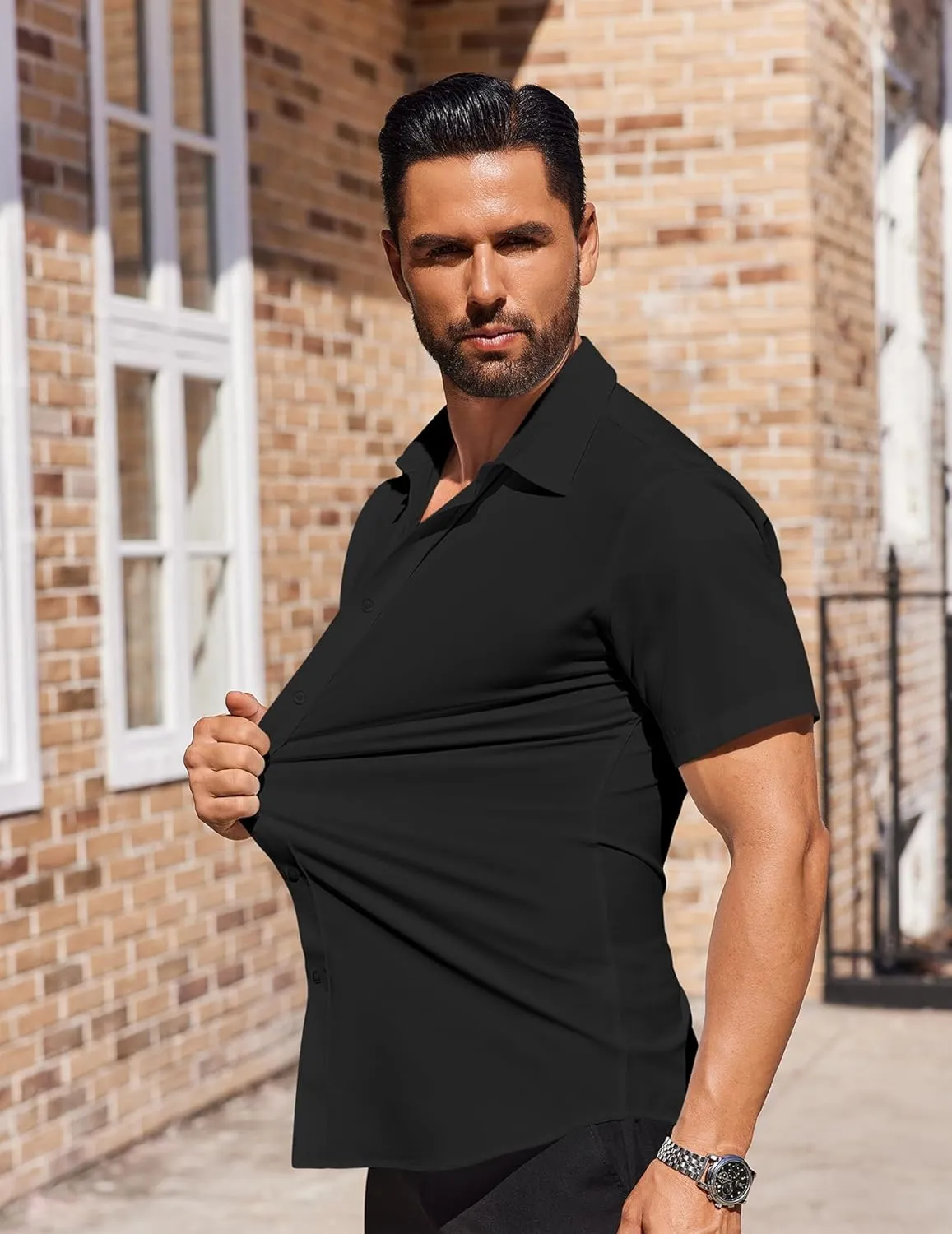 COOFANDY Mens Short Sleeve Dress Shirts Stretch Wrinkle Free Button Down Shirt Casual Summer Top