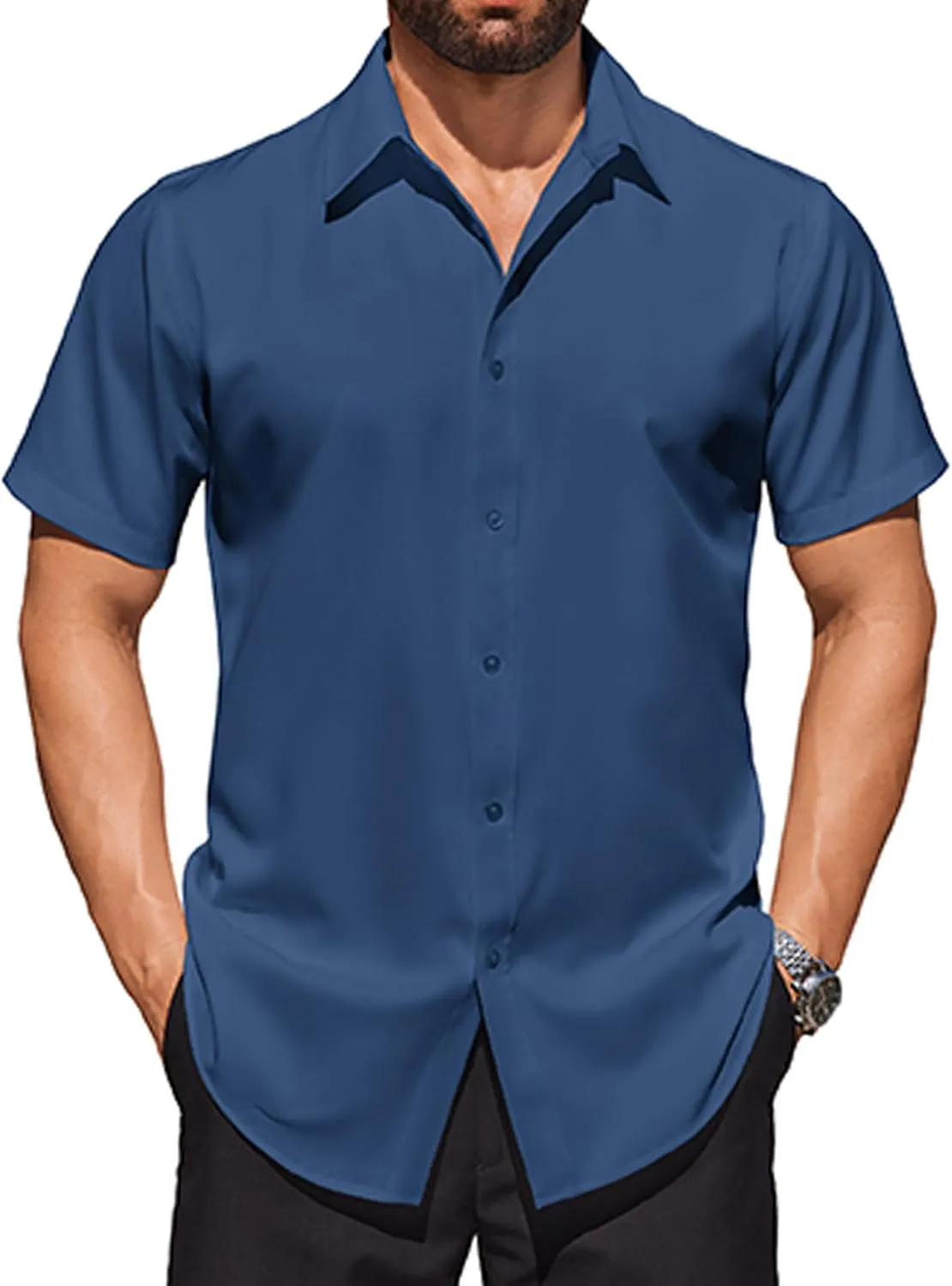 COOFANDY Mens Short Sleeve Dress Shirts Stretch Wrinkle Free Button Down Shirt Casual Summer Top