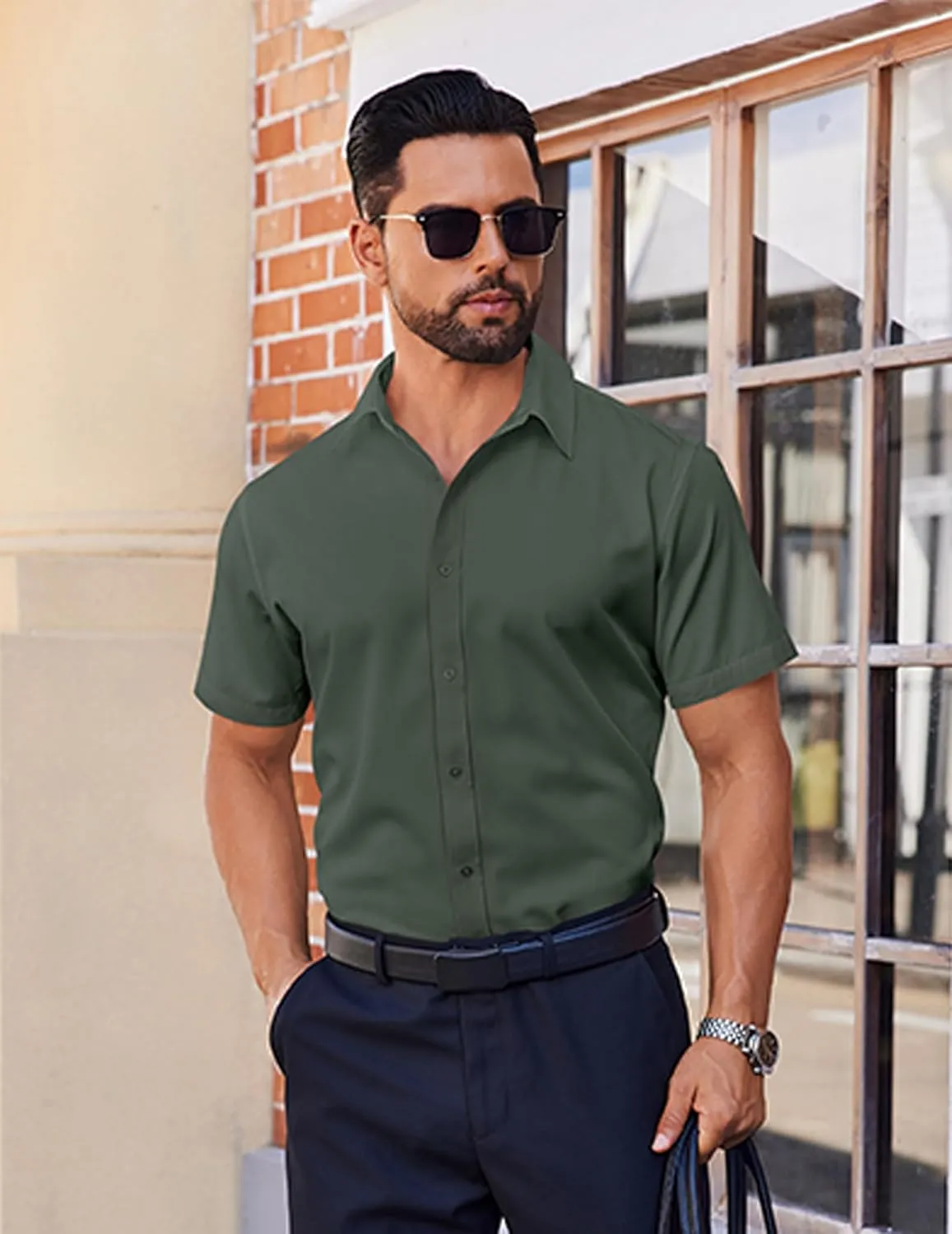 COOFANDY Mens Short Sleeve Dress Shirts Stretch Wrinkle Free Button Down Shirt Casual Summer Top