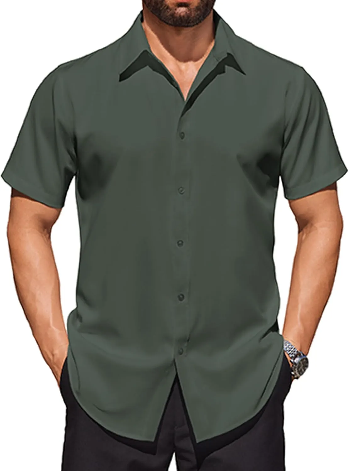 COOFANDY Mens Short Sleeve Dress Shirts Stretch Wrinkle Free Button Down Shirt Casual Summer Top