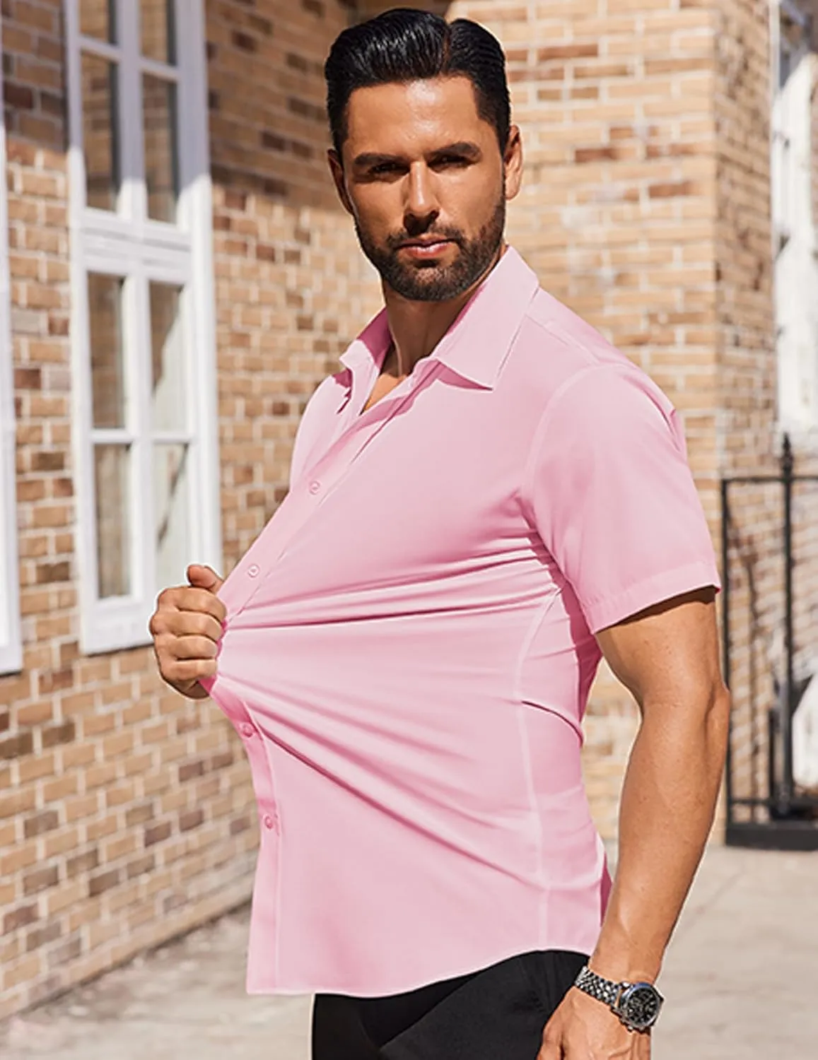 COOFANDY Mens Short Sleeve Dress Shirts Stretch Wrinkle Free Button Down Shirt Casual Summer Top