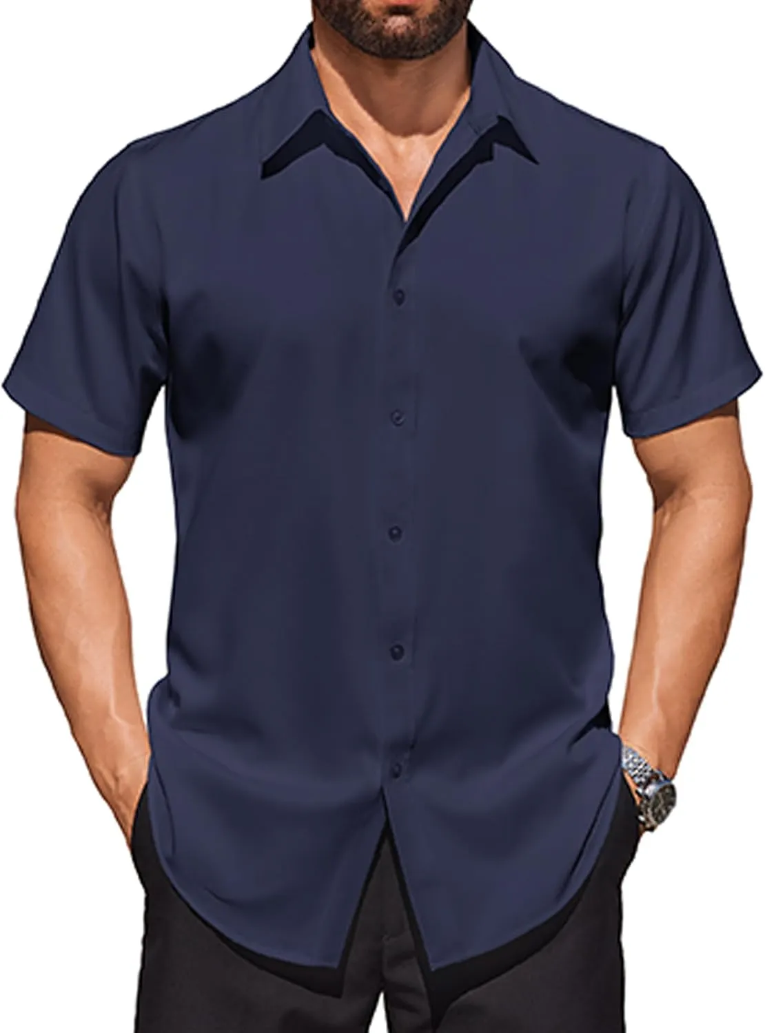 COOFANDY Mens Short Sleeve Dress Shirts Stretch Wrinkle Free Button Down Shirt Casual Summer Top