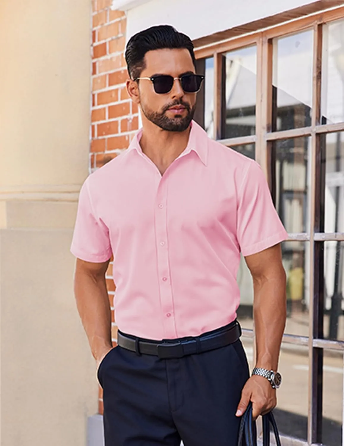 COOFANDY Mens Short Sleeve Dress Shirts Stretch Wrinkle Free Button Down Shirt Casual Summer Top