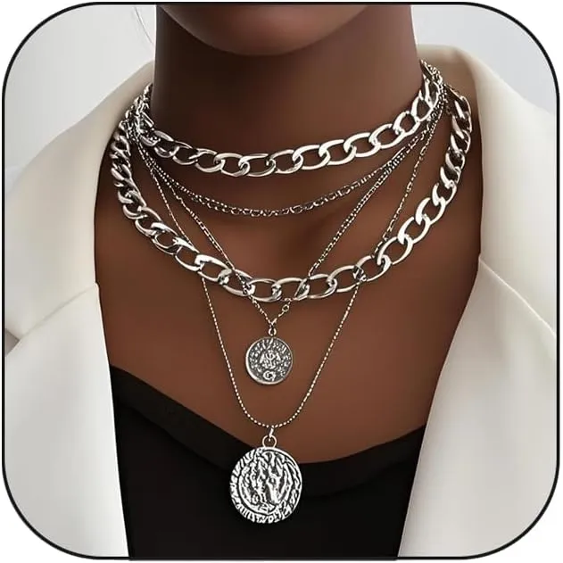 CSIYANJRY99 Gold Pirate Necklace for Women Layered Coin Medallion Necklace Chunky Gold Chain Pirate Costume Accessories