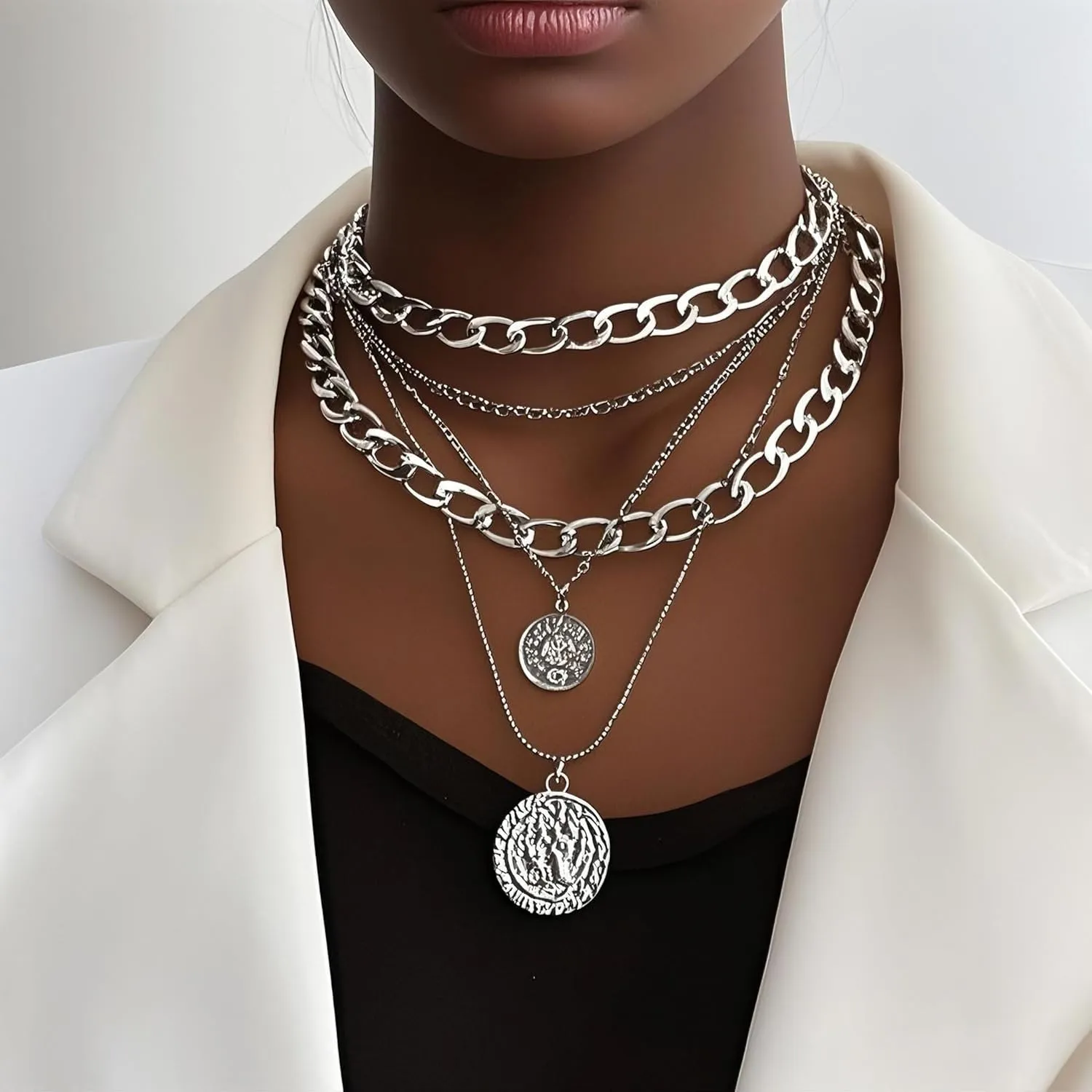 CSIYANJRY99 Gold Pirate Necklace for Women Layered Coin Medallion Necklace Chunky Gold Chain Pirate Costume Accessories