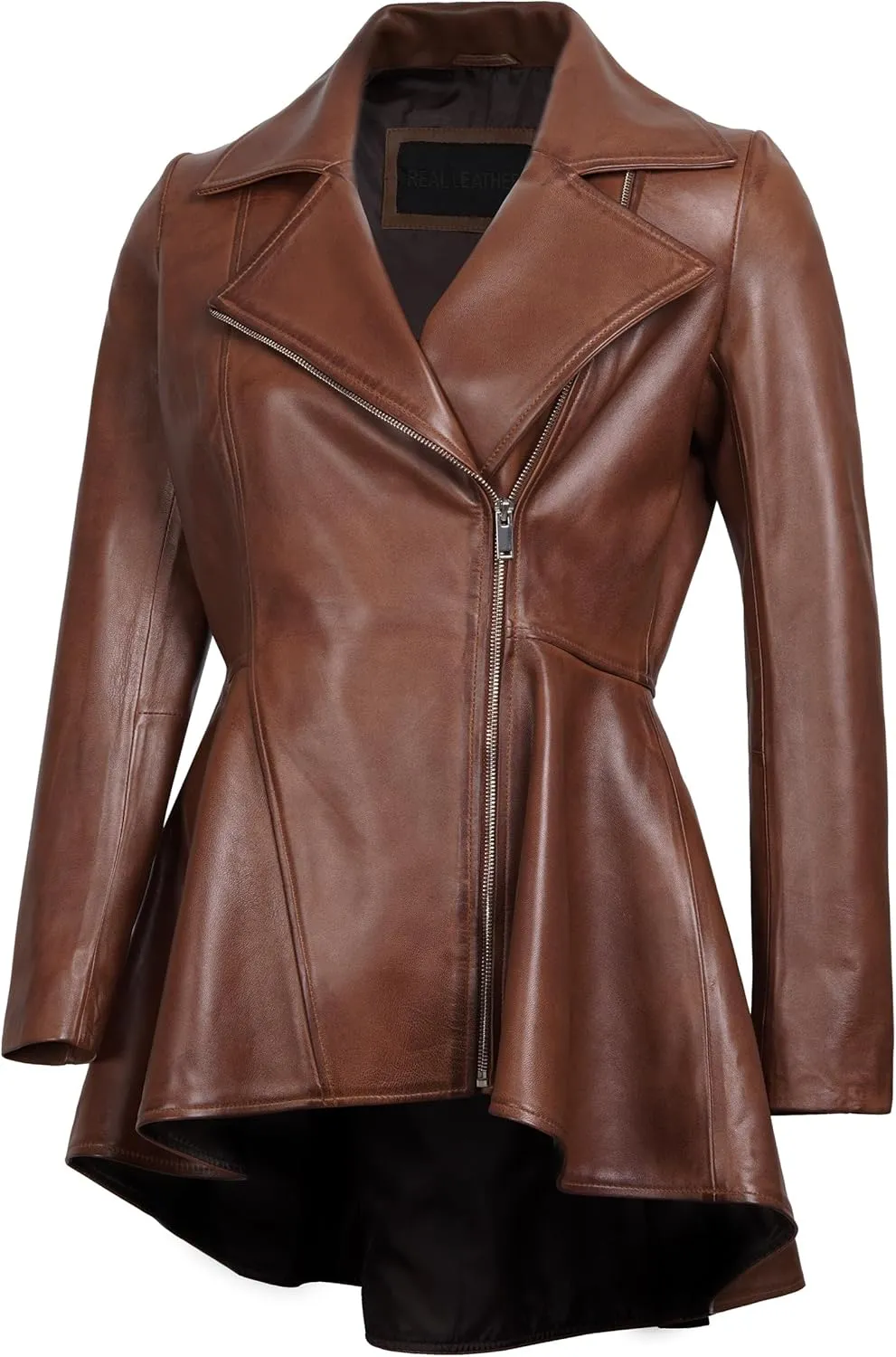 Decrum Leather Peplum Jackets for Women - Real Lambskin Peplum Leather Jacket Women