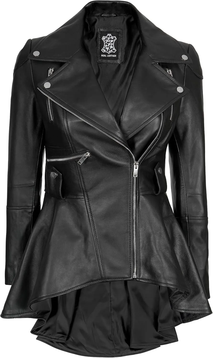 Decrum Leather Peplum Jackets for Women - Real Lambskin Peplum Leather Jacket Women