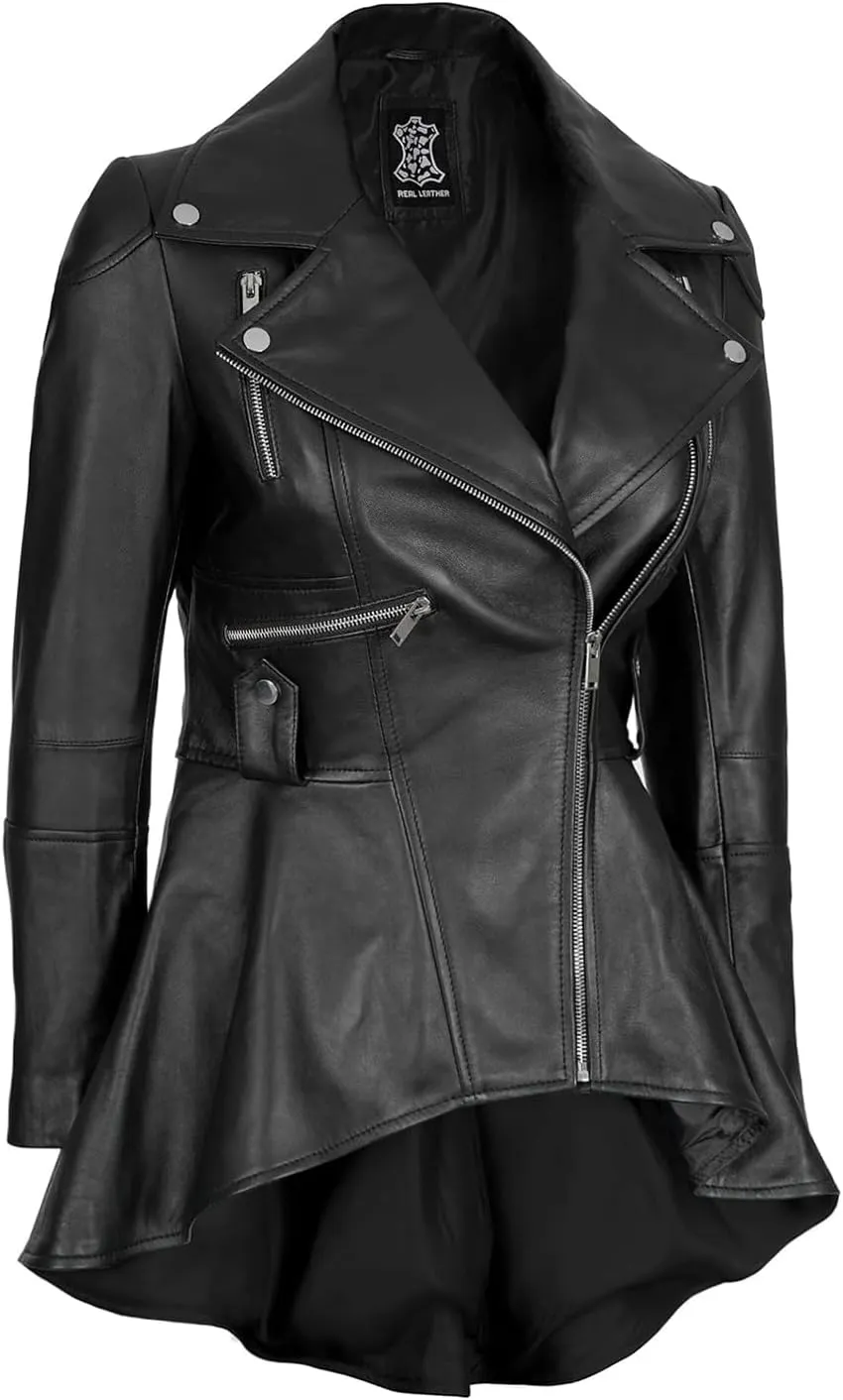 Decrum Leather Peplum Jackets for Women - Real Lambskin Peplum Leather Jacket Women