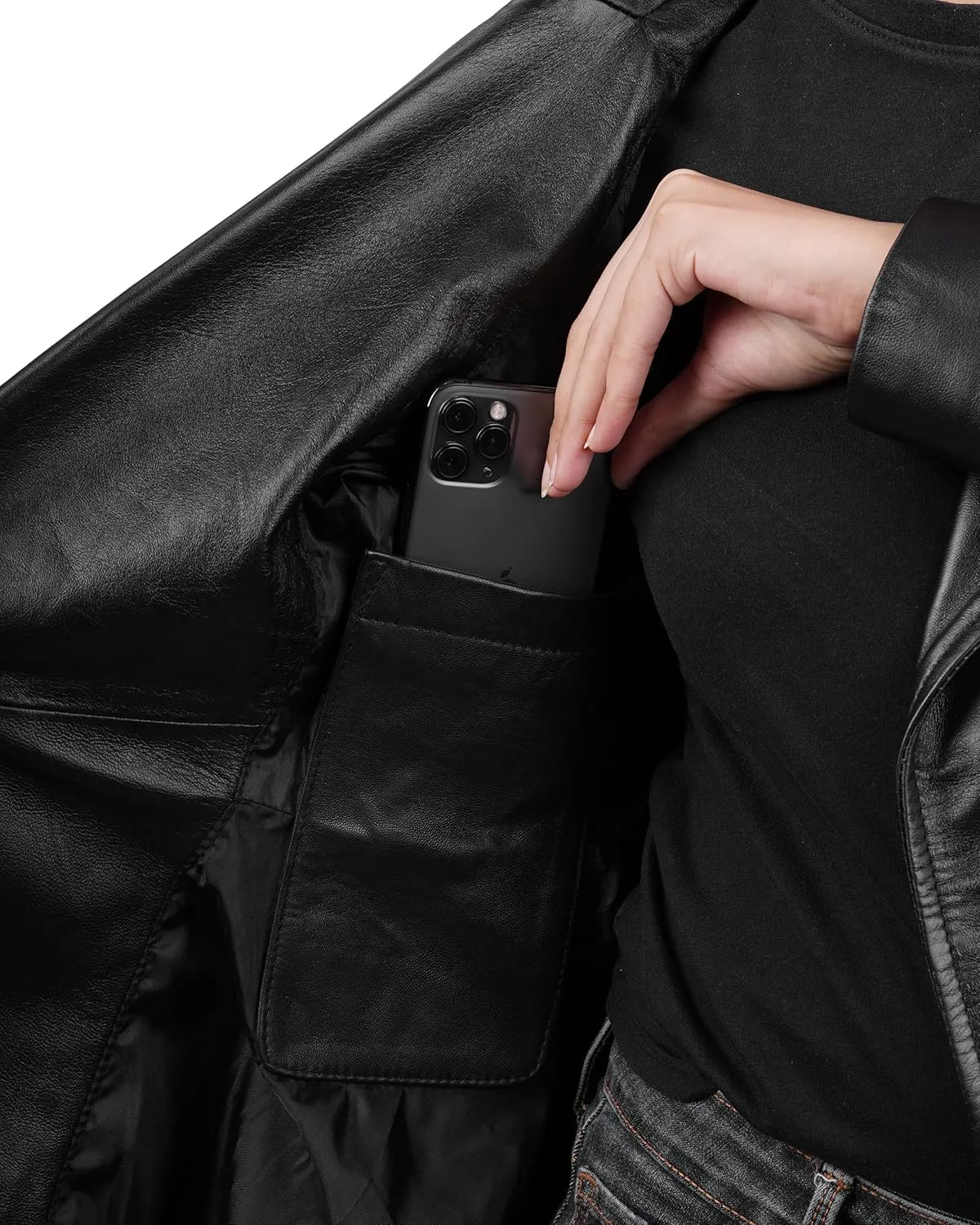 Decrum Leather Peplum Jackets for Women - Real Lambskin Peplum Leather Jacket Women