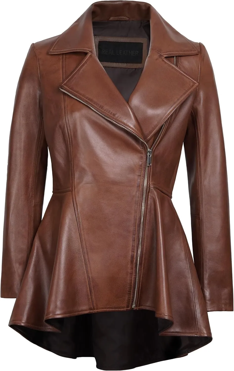 Decrum Leather Peplum Jackets for Women - Real Lambskin Peplum Leather Jacket Women