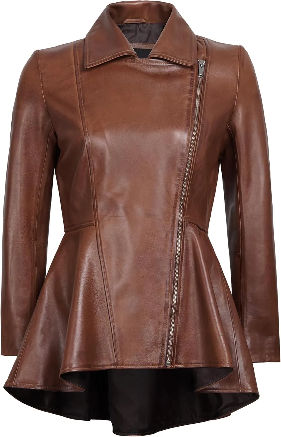Decrum Leather Peplum Jackets for Women - Real Lambskin Peplum Leather Jacket Women