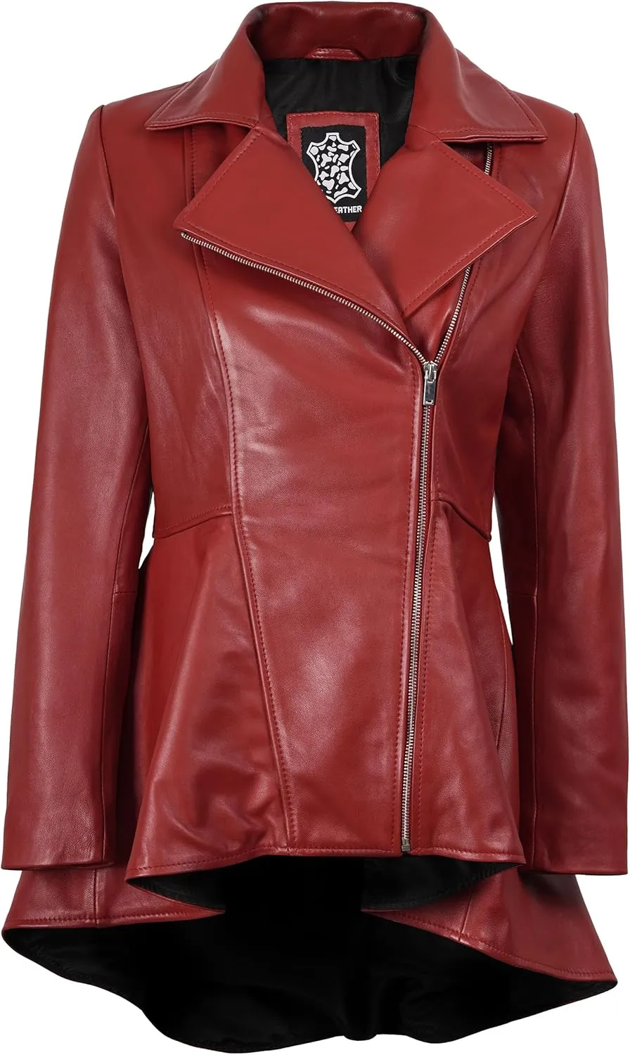 Decrum Leather Peplum Jackets for Women - Real Lambskin Peplum Leather Jacket Women