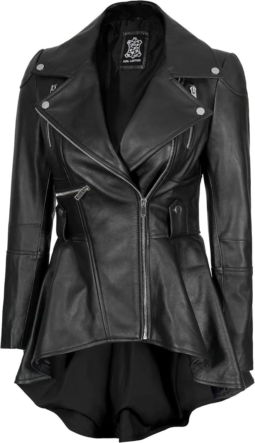 Decrum Leather Peplum Jackets for Women - Real Lambskin Peplum Leather Jacket Women