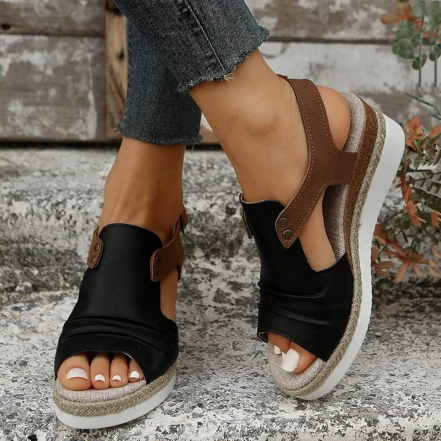 Dheva-C Orthopedic Platform Wedge Sandals for Women Summer Dressy 2023 Flat Open Toe Ankle Strap Espadrilles Sandals Casual Strappy Slip on Sandals Beach Boho Sandals Comfortable Outdoor Shoes