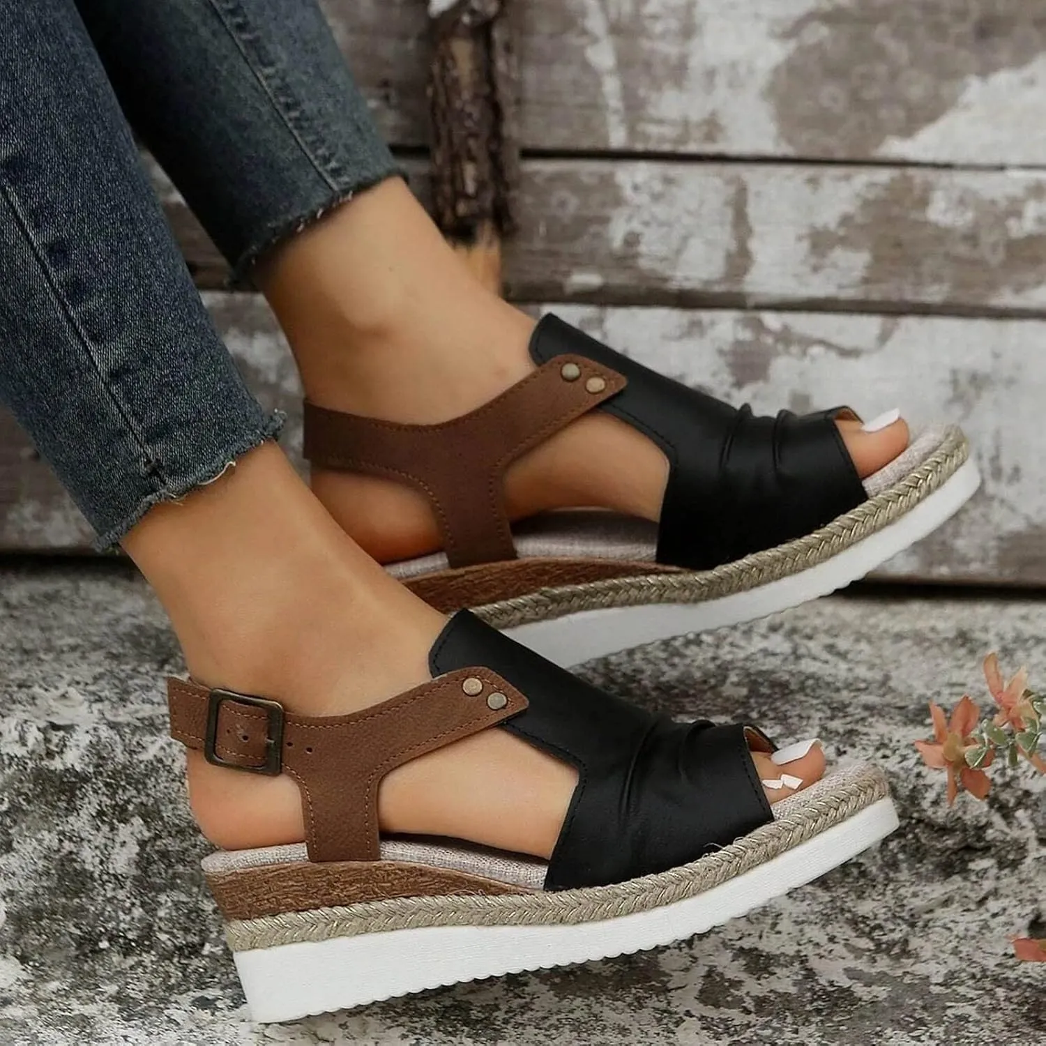 Dheva-C Orthopedic Platform Wedge Sandals for Women Summer Dressy 2023 Flat Open Toe Ankle Strap Espadrilles Sandals Casual Strappy Slip on Sandals Beach Boho Sandals Comfortable Outdoor Shoes