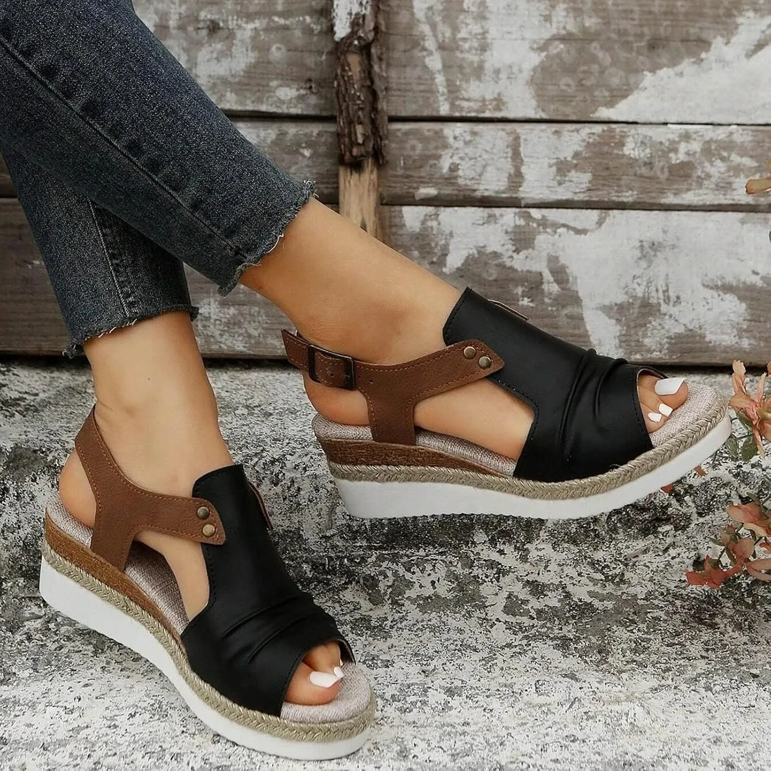 Dheva-C Orthopedic Platform Wedge Sandals for Women Summer Dressy 2023 Flat Open Toe Ankle Strap Espadrilles Sandals Casual Strappy Slip on Sandals Beach Boho Sandals Comfortable Outdoor Shoes