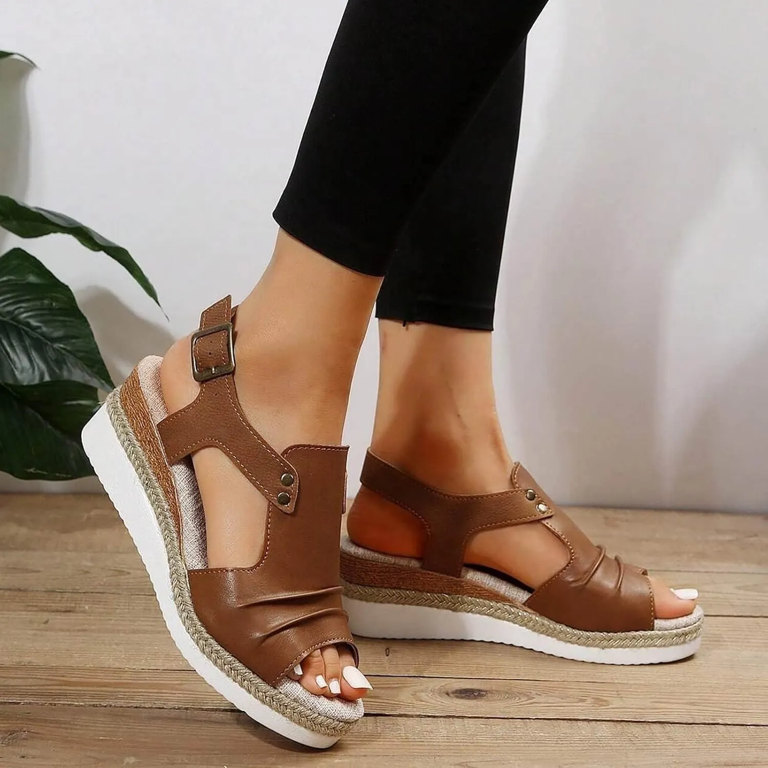 Dheva-C Orthopedic Platform Wedge Sandals for Women Summer Dressy 2023 Flat Open Toe Ankle Strap Espadrilles Sandals Casual Strappy Slip on Sandals Beach Boho Sandals Comfortable Outdoor Shoes