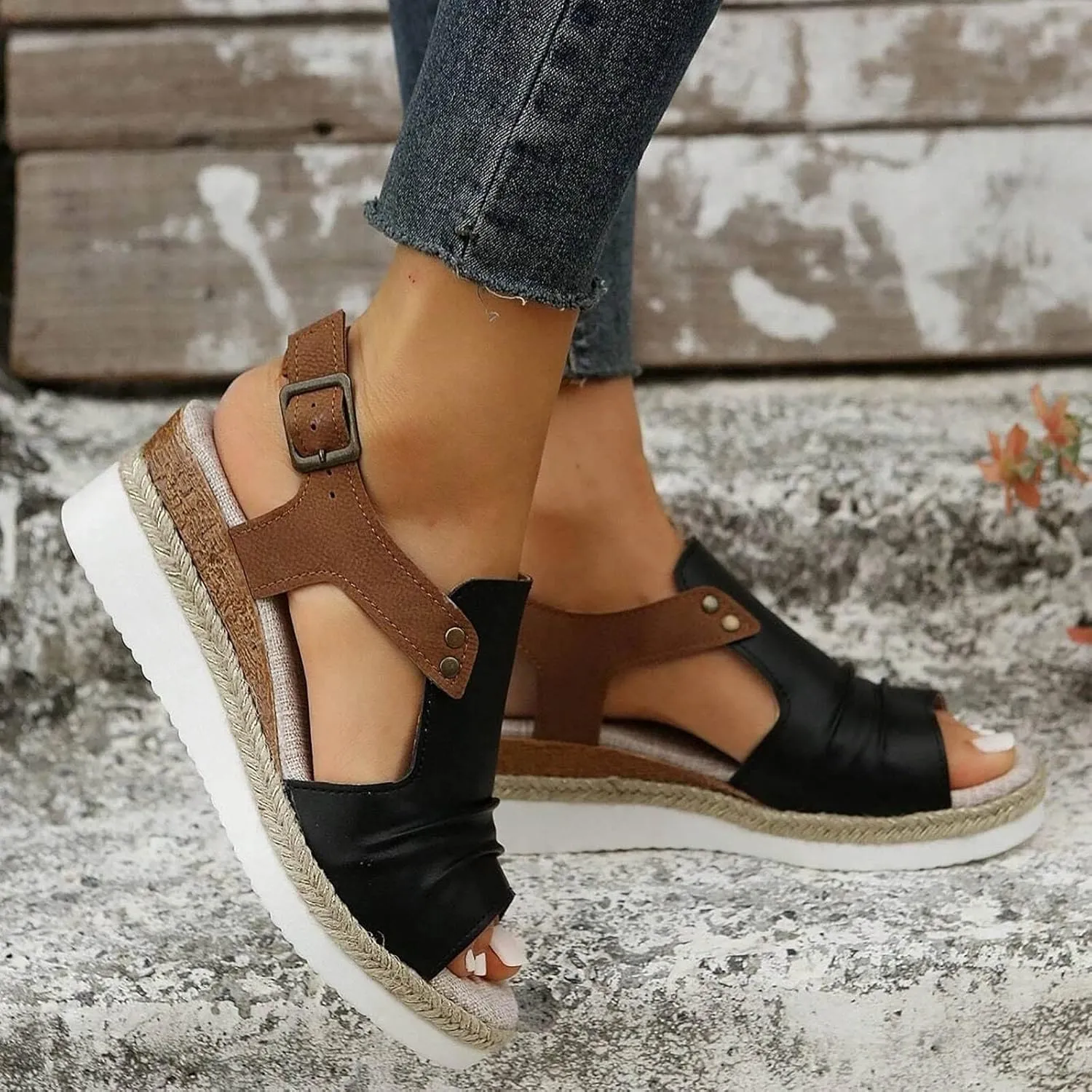 Dheva-C Orthopedic Platform Wedge Sandals for Women Summer Dressy 2023 Flat Open Toe Ankle Strap Espadrilles Sandals Casual Strappy Slip on Sandals Beach Boho Sandals Comfortable Outdoor Shoes