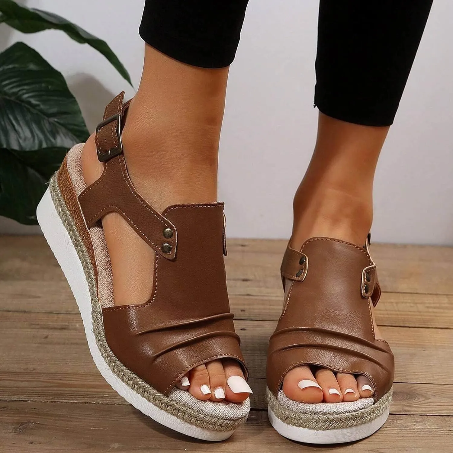 Dheva-C Orthopedic Platform Wedge Sandals for Women Summer Dressy 2023 Flat Open Toe Ankle Strap Espadrilles Sandals Casual Strappy Slip on Sandals Beach Boho Sandals Comfortable Outdoor Shoes