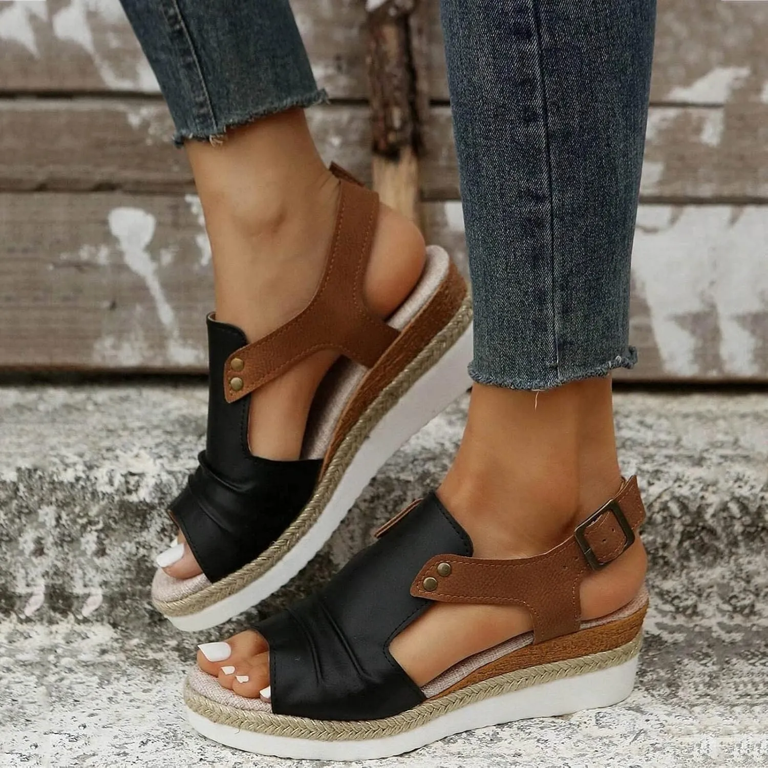 Dheva-C Orthopedic Platform Wedge Sandals for Women Summer Dressy 2023 Flat Open Toe Ankle Strap Espadrilles Sandals Casual Strappy Slip on Sandals Beach Boho Sandals Comfortable Outdoor Shoes