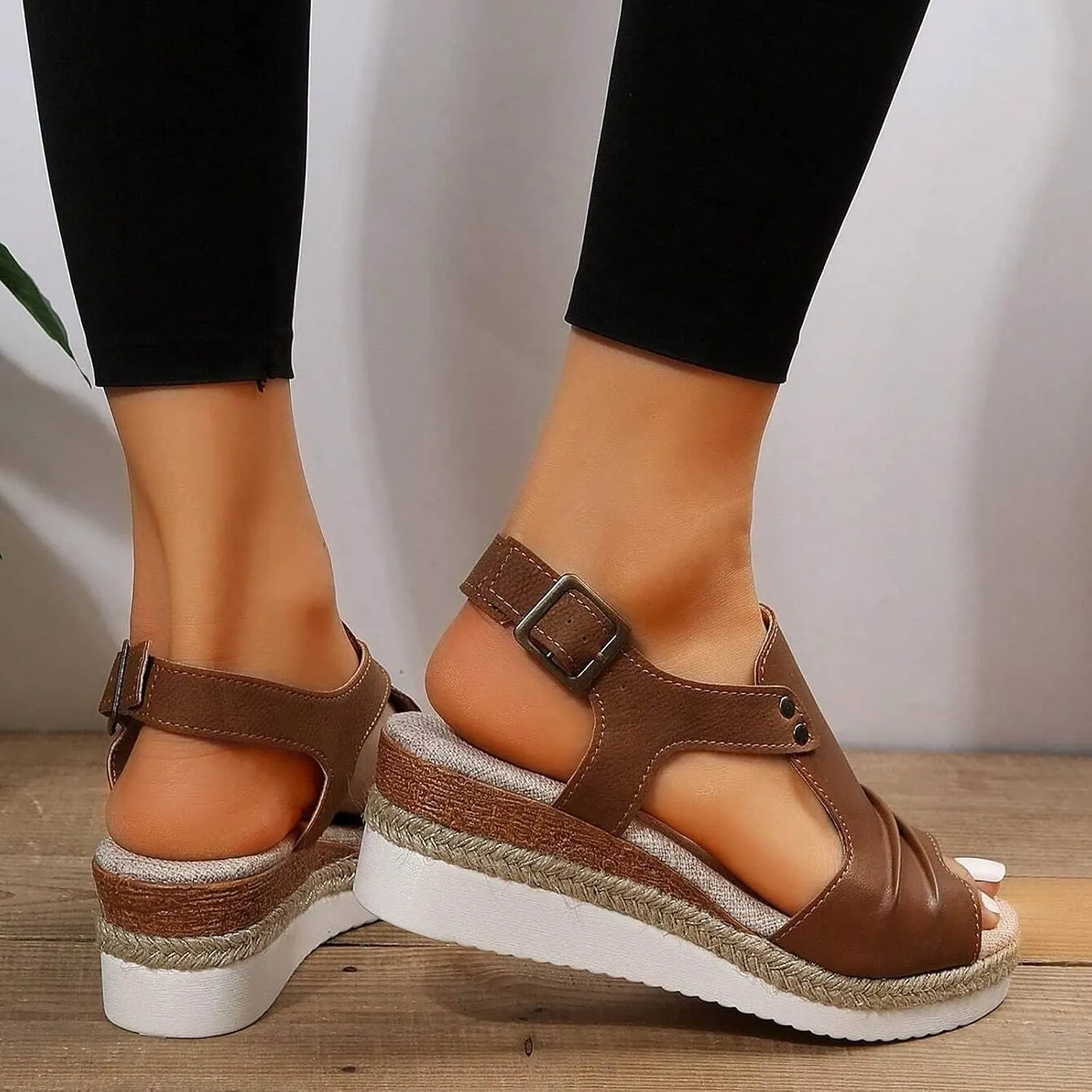 Dheva-C Orthopedic Platform Wedge Sandals for Women Summer Dressy 2023 Flat Open Toe Ankle Strap Espadrilles Sandals Casual Strappy Slip on Sandals Beach Boho Sandals Comfortable Outdoor Shoes