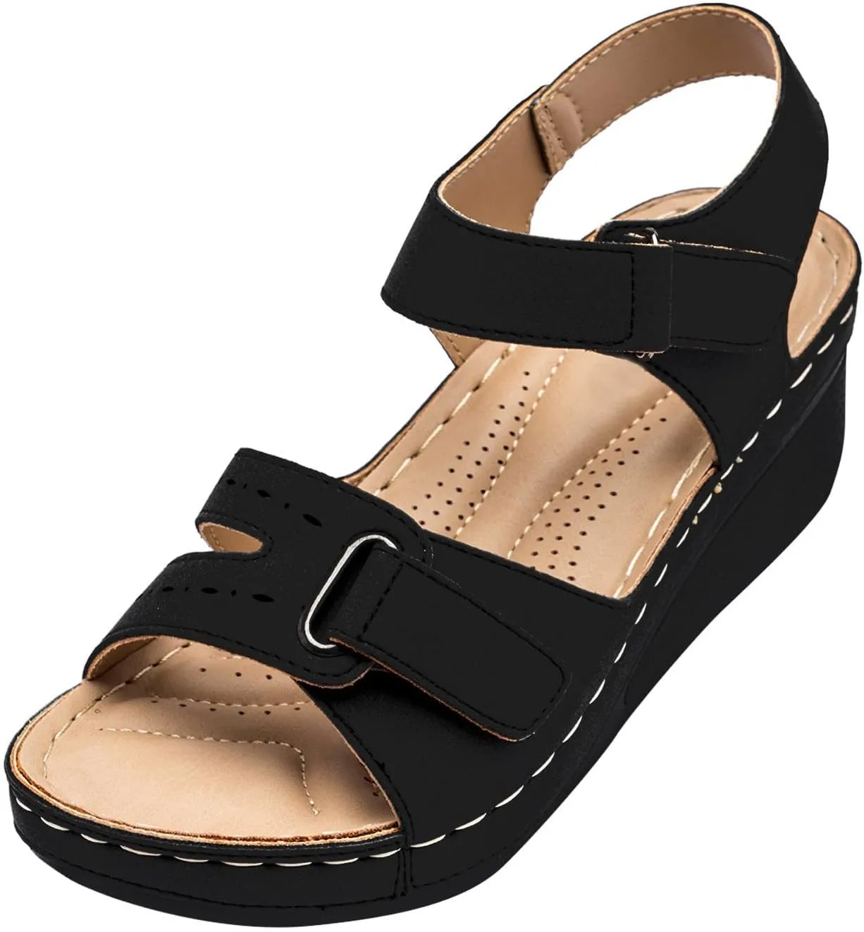 Dheva-C Orthopedic Wedge Sandals for Women Summer Dressy 2024 Open Toe Ankle Strap Platform Slip on Sandals Casual Strappy Low Wedges Sandals Beach Sandals Dress Shoes Comfortable Outdoor Shoes