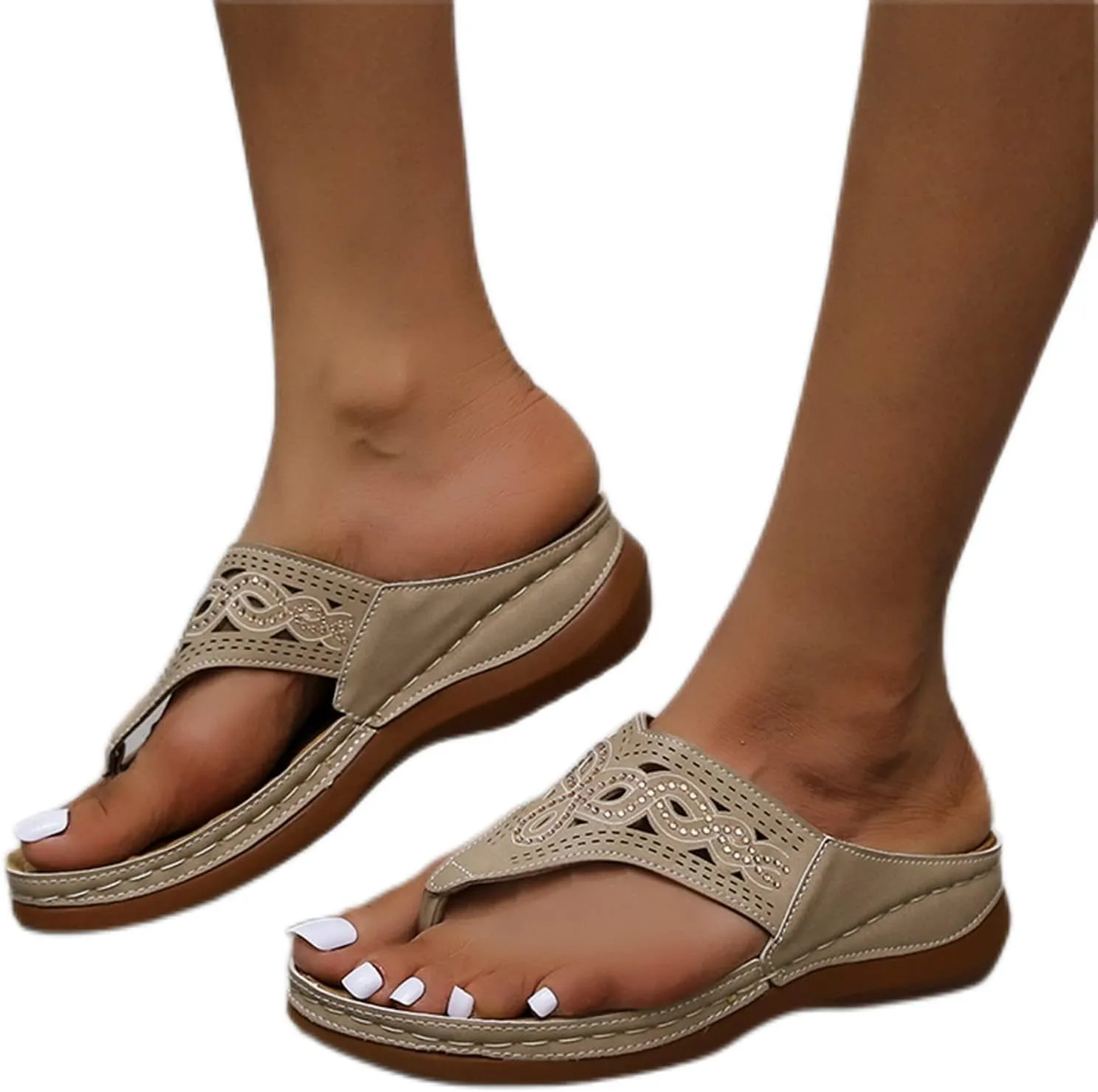 Dheva-C Thong Flip Flops Sandals for Women,Sandals Women Orthopedic Slip on Slippers with Arch Support Dressy Anti-Slip Comfortable Sandals Casual Flip Flops Breathable Sandal (Brown-2, 6)