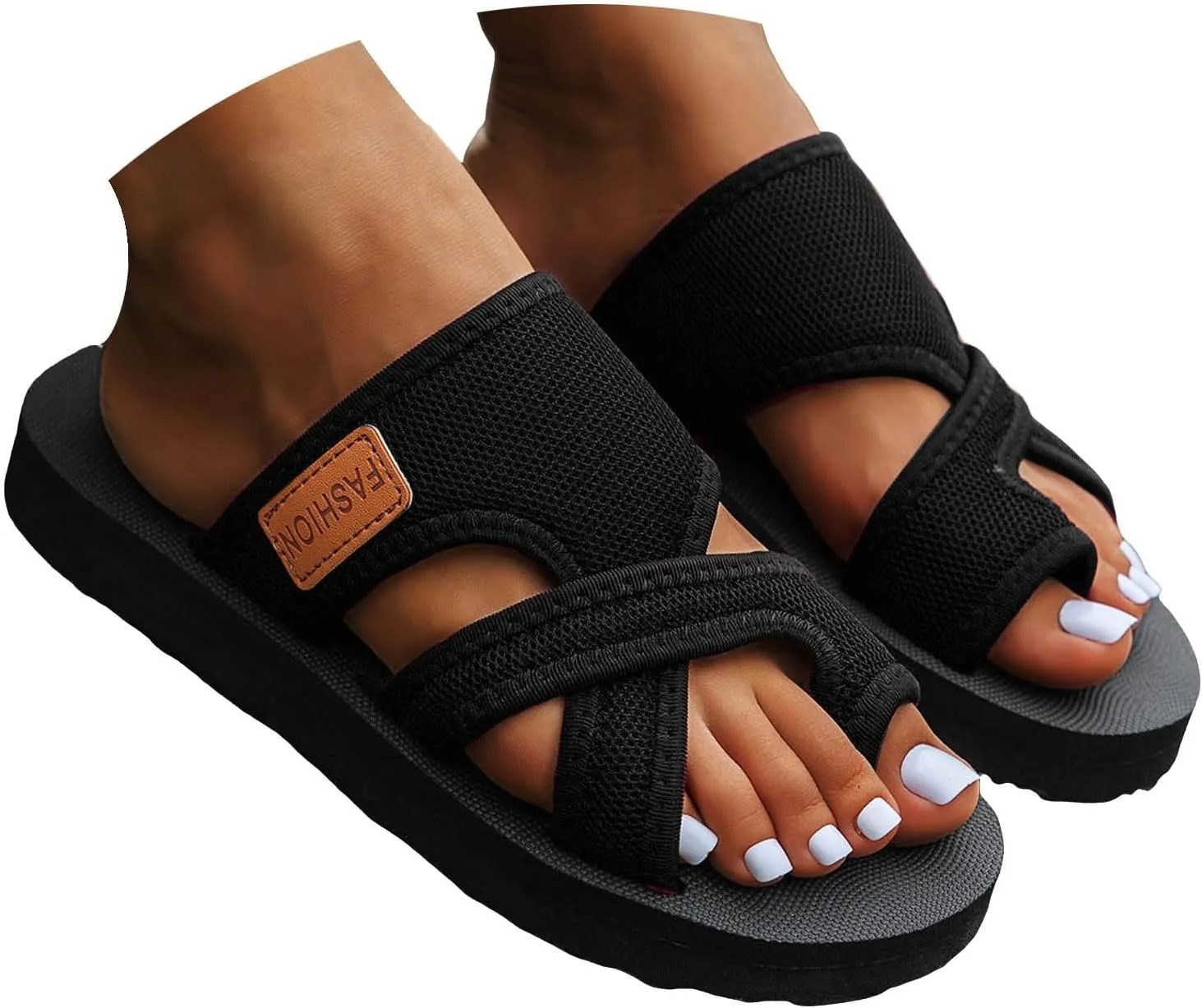 Dheva-C Womens Hollow Mesh Slide Sandals Summer Dressy Comfortable Orthopedic Arch Support Mesh Sandals for Women Flat Casual Beach Slip On Sandals
